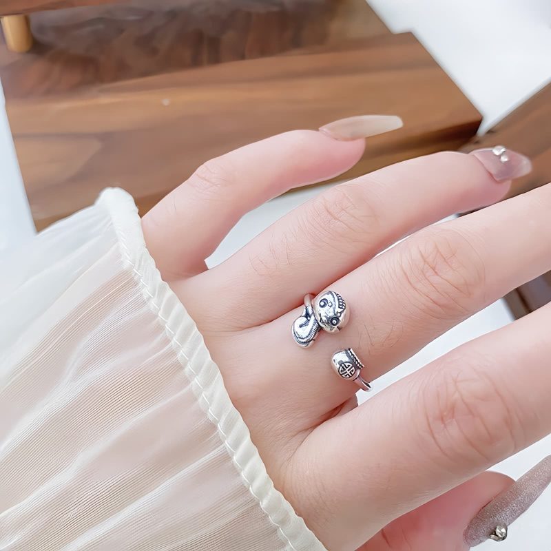 Anillo Ajustable de Serpiente del Zodiaco Chino en Plata 925 925 Silver Chinese Zodiac Snake Adjustable Ring