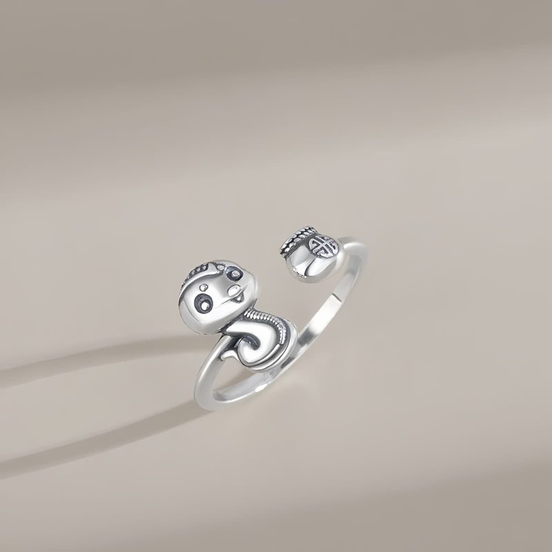 Anillo Ajustable de Serpiente del Zodiaco Chino en Plata 925 925 Silver Chinese Zodiac Snake Adjustable Ring