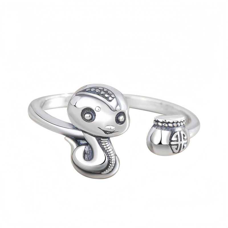 Anillo Ajustable de Serpiente del Zodiaco Chino en Plata 925 925 Silver Chinese Zodiac Snake Adjustable Ring