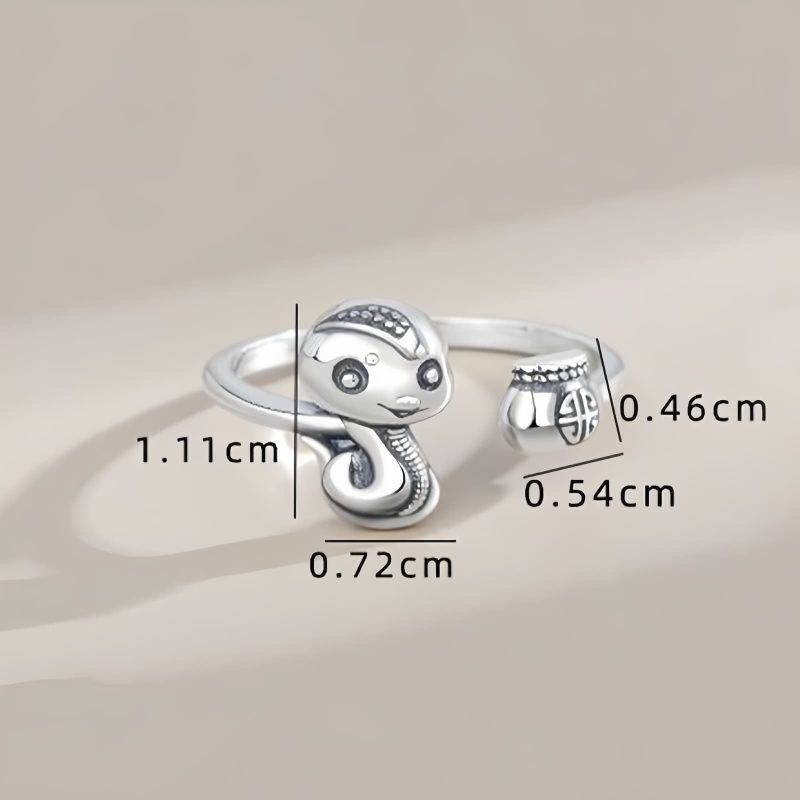 Anillo Ajustable de Serpiente del Zodiaco Chino en Plata 925 925 Silver Chinese Zodiac Snake Adjustable Ring