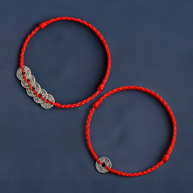 سوار يد من الفضة عيار 925 مزينًا بخمس عملات إمبراطورية للحماية 925 Silver Five Emperor Coins Protection Bracelet
