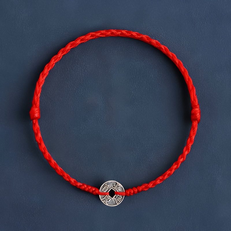 سوار يد من الفضة عيار 925 مزينًا بخمس عملات إمبراطورية للحماية 925 Silver Five Emperor Coins Protection Bracelet