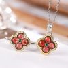 قلادة الحماية من الفضة الإسترليني 925 مع حجر الجارنيت على شكل برسيم بأربع أوراق 925 Silver Garnet Four-leaf Clover Protection Necklace