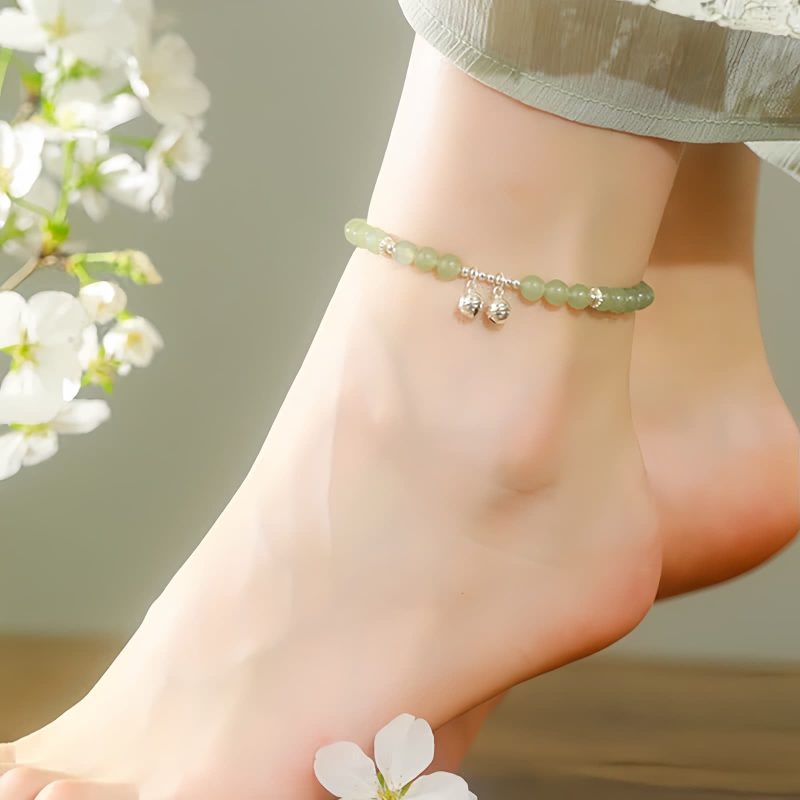 Tobillera de Jade Hetian Natural y Plata 925 para la Prosperidad 925 Silver Natural Hetian Jade Prosperity Anklet