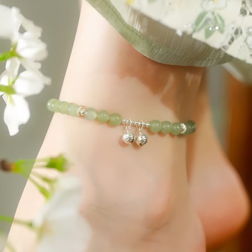 Tobillera de Jade Hetian Natural y Plata 925 para la Prosperidad Tobillera de Jade Hetian Natural y Plata 925 para la Prosperidad