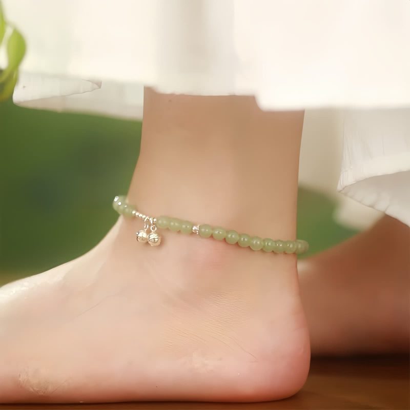 Tobillera de Jade Hetian Natural y Plata 925 para la Prosperidad 925 Silver Natural Hetian Jade Prosperity Anklet