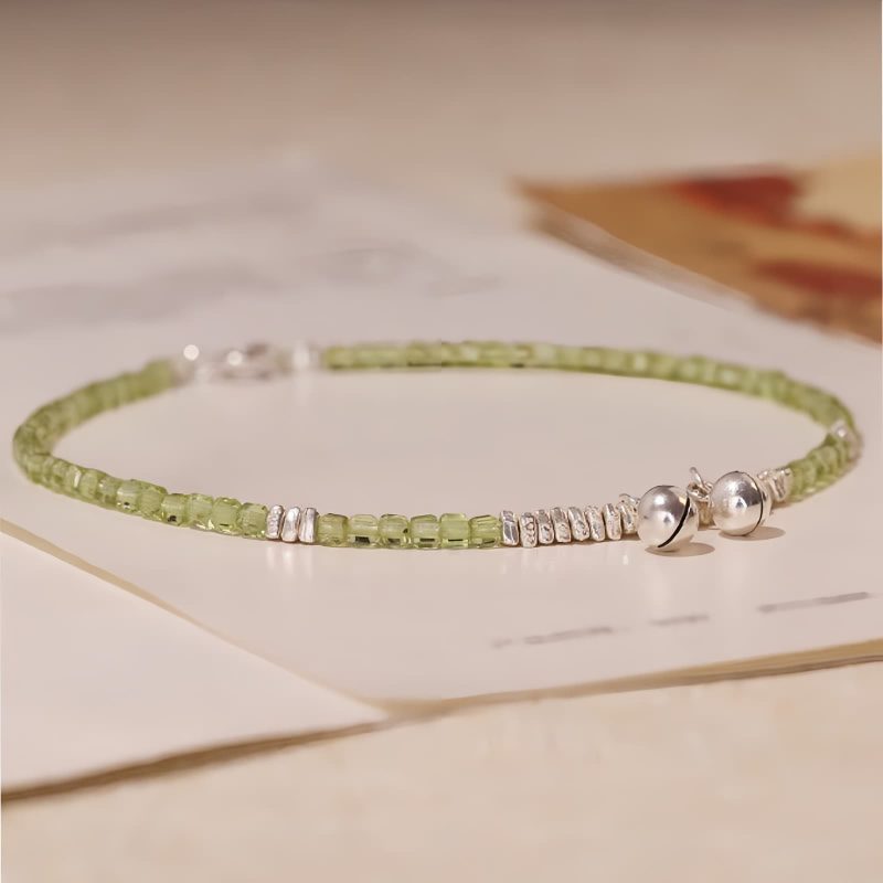 أسورة سلام من الفضة الإسترليني عيار 925 مع حجر البيريدوت 925 Silver Peridot Peace Anklet