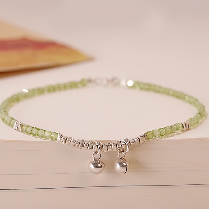 أسورة سلام من الفضة الإسترليني عيار 925 مع حجر البيريدوت 925 Silver Peridot Peace Anklet