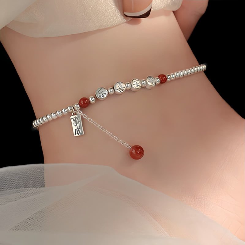 Tobillera de Plata 925 con Ágata Roja para la Paz 925 Silver Red Agate Peace Anklet