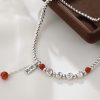 Tobillera de Plata 925 con Ágata Roja para la Paz 925 Silver Red Agate Peace Anklet