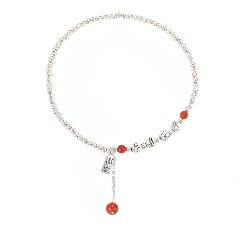 Tobillera de Plata 925 con Ágata Roja para la Paz 925 Silver Red Agate Peace Anklet
