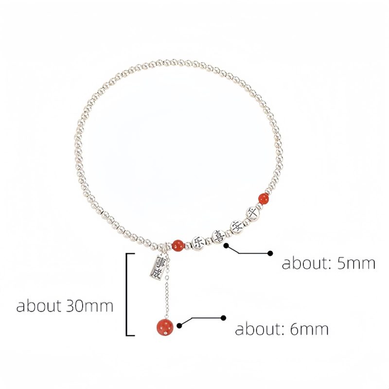 Tobillera de Plata 925 con Ágata Roja para la Paz 925 Silver Red Agate Peace Anklet