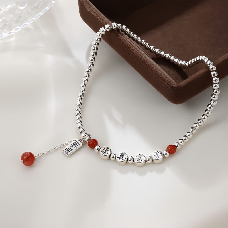 Tobillera de Plata 925 con Ágata Roja para la Paz 925 Silver Red Agate Peace Anklet