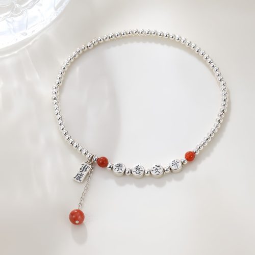 Tobillera de Plata 925 con Ágata Roja para la Paz Tobillera de Plata 925 con Ágata Roja para la Paz