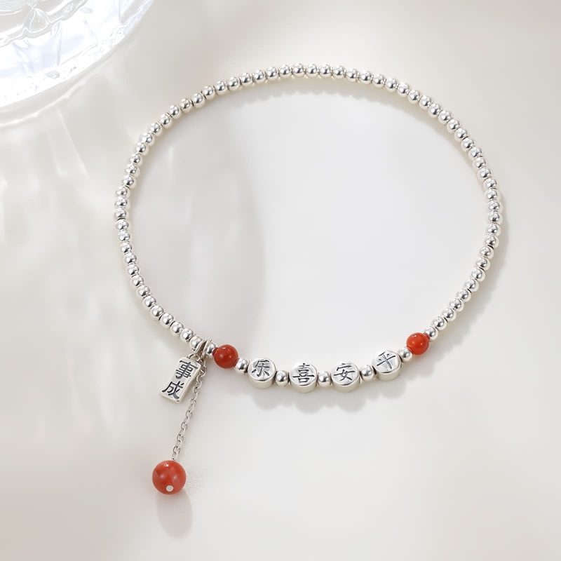Tobillera de Plata 925 con Ágata Roja para la Paz 925 Silver Red Agate Peace Anklet