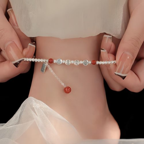 Tobillera de Plata 925 con Ágata Roja para la Paz Tobillera de Plata 925 con Ágata Roja para la Paz