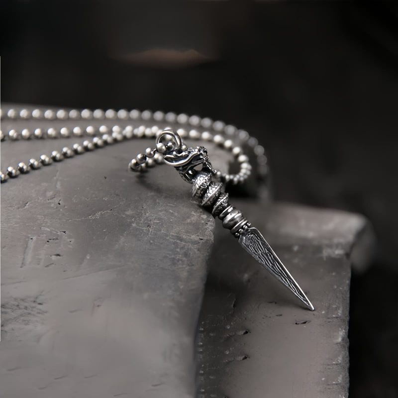 قلادة تعليقة من الفضة عيار 925 على شكل فاجرا دورجي لسنة التنين 925 Silver Year of the Dragon Dorje Vajra Necklace Pendant