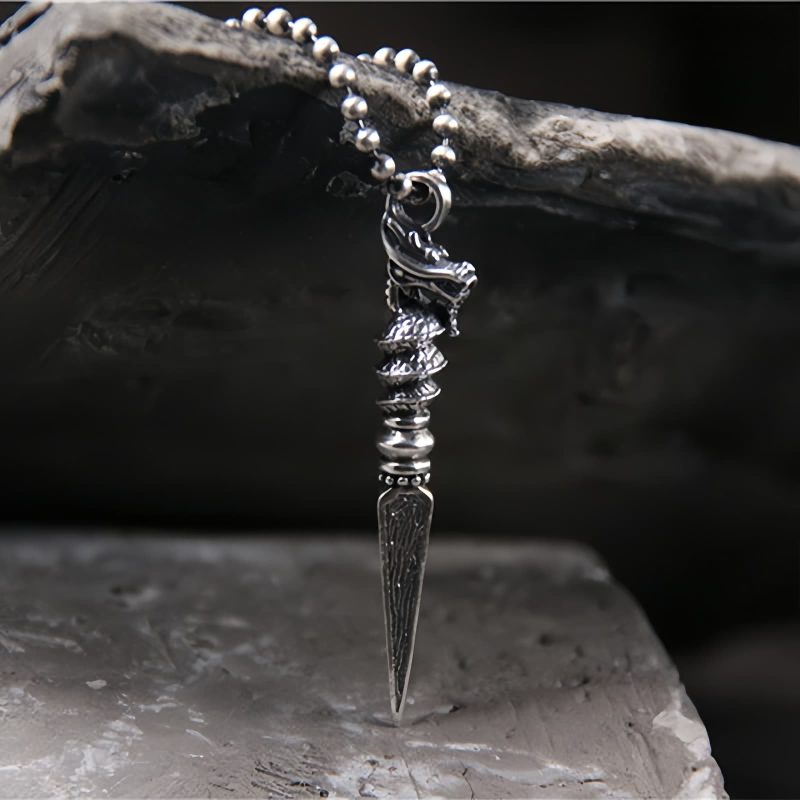 قلادة تعليقة من الفضة عيار 925 على شكل فاجرا دورجي لسنة التنين 925 Silver Year of the Dragon Dorje Vajra Necklace Pendant