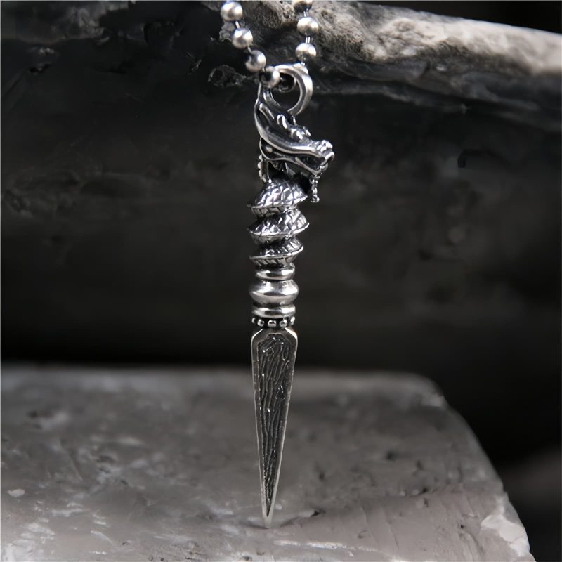 قلادة تعليقة من الفضة عيار 925 على شكل فاجرا دورجي لسنة التنين 925 Silver Year of the Dragon Dorje Vajra Necklace Pendant