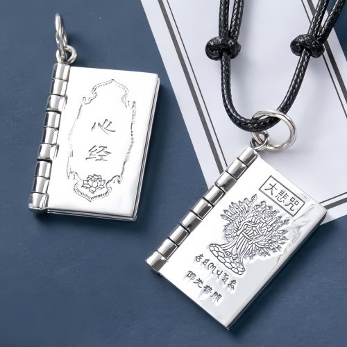 Collar de Loto de Paz con Sutra del Corazón en Plata 990 Collar de Loto de Paz con Sutra del Corazón en Plata 990