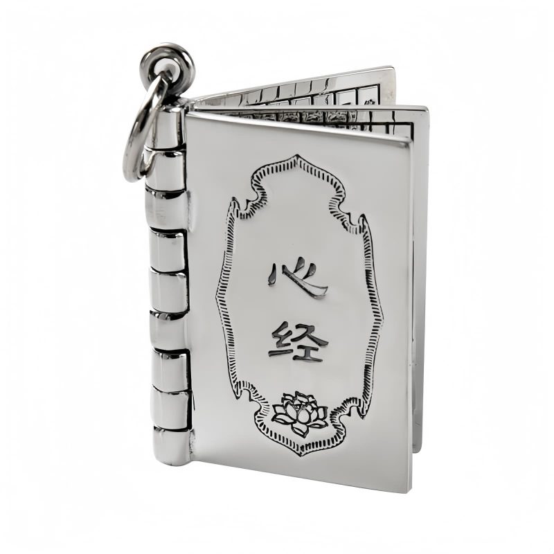 قلادة لوتس السلام من الفضة عيار 990 مع نقش سورة القلب 990 Silver Heart Sutra Lotus Peace Necklace