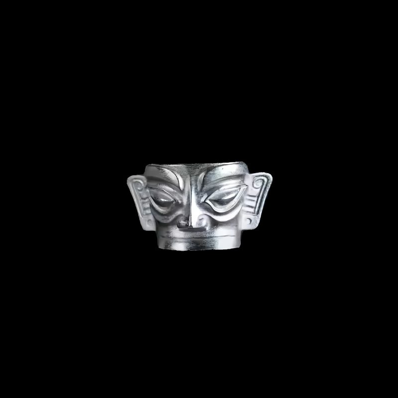 خاتم حماية قناع سانكسينغدوي من الفضة عيار 999 999 Silver Sanxingdui Mask Protection Ring