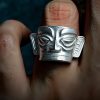 خاتم حماية قناع سانكسينغدوي من الفضة عيار 999 999 Silver Sanxingdui Mask Protection Ring
