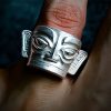 خاتم حماية قناع سانكسينغدوي من الفضة عيار 999 999 Silver Sanxingdui Mask Protection Ring