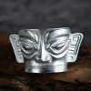 خاتم حماية قناع سانكسينغدوي من الفضة عيار 999 999 Silver Sanxingdui Mask Protection Ring