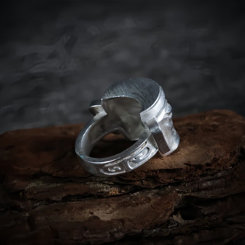 خاتم حماية قناع سانكسينغدوي من الفضة عيار 999 999 Silver Sanxingdui Mask Protection Ring