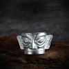 خاتم حماية قناع سانكسينغدوي من الفضة عيار 999 999 Silver Sanxingdui Mask Protection Ring
