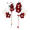 Pasador de Pelo con Flores Rojas Antiguas y Perlas Antiquity Red Flowers Pearl Hair Clip