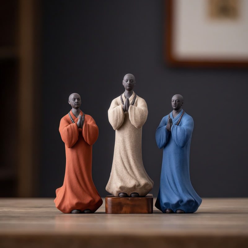 Dekorasi Patung Biksu Meditasi Keramik yang Penuh Welas Asih Ceramic Compassion Meditating Monk Decoration