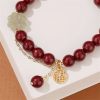 Pulsera de Trébol de la Suerte con Cinabrio y Jade de Hetian Cinnabar & Hetian Jade Lucky Clover Bracelet