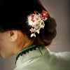دبوس شعر فراشة زهرة حمراء صيني كلاسيكي Classical Chinese Red Flower Butterfly Hair Clip