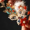 دبوس شعر فراشة زهرة حمراء صيني كلاسيكي Classical Chinese Red Flower Butterfly Hair Clip