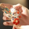 دبوس شعر فراشة زهرة حمراء صيني كلاسيكي Classical Chinese Red Flower Butterfly Hair Clip
