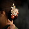 دبوس شعر فراشة زهرة حمراء صيني كلاسيكي Classical Chinese Red Flower Butterfly Hair Clip