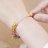 Pulsera con dije de carácter Fu y turmalina multicolor Colorful Tourmaline Fu Character Charm Bracelet