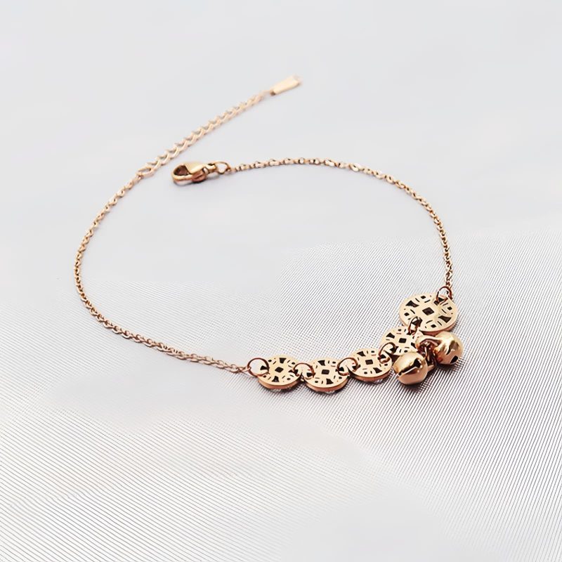 Tornozeleira Tradicional com Moedas de Cobre e Sino Traditional Copper Coins Bell Charm Anklet