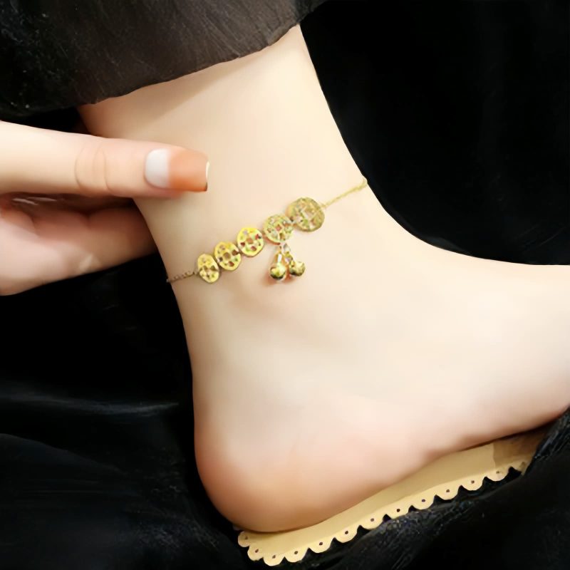 Tornozeleira Tradicional com Moedas de Cobre e Sino Traditional Copper Coins Bell Charm Anklet