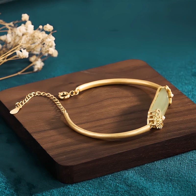 和田玉24K金メッキ幸運ブレスレット Hetian Jade 24K Gold Plated Luck Bracelet