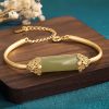 和田玉24K金メッキ幸運ブレスレット Hetian Jade 24K Gold Plated Luck Bracelet
