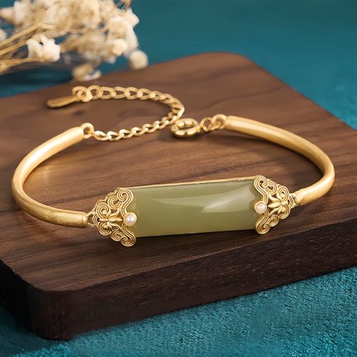 Pulsera de la Suerte con Jade de Hetian y Baño de Oro de 24K Pulsera de la Suerte con Jade de Hetian y Baño de Oro de 24K
