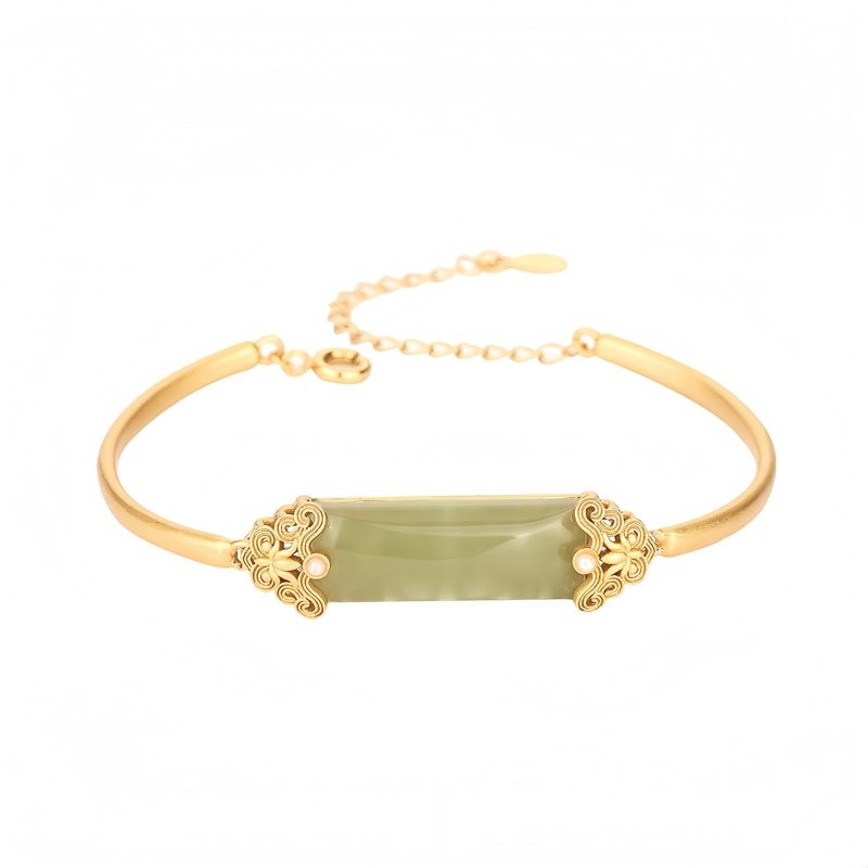和田玉24K金メッキ幸運ブレスレット Hetian Jade 24K Gold Plated Luck Bracelet