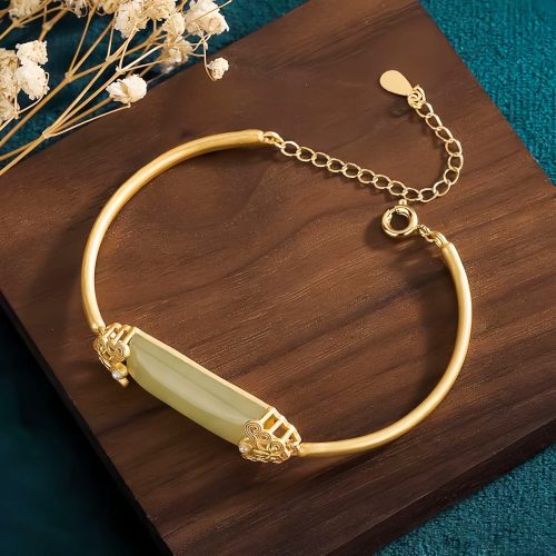 Pulsera de la Suerte con Jade de Hetian y Baño de Oro de 24K Pulsera de la Suerte con Jade de Hetian y Baño de Oro de 24K