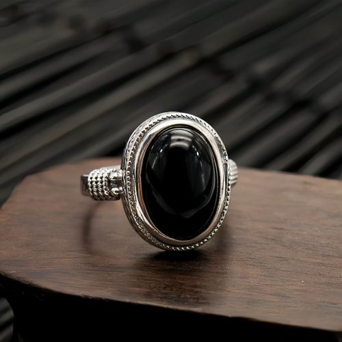 Anillo de Protección Ajustable de Ónix Negro Natural Anillo de Protección Ajustable de Ónix Negro Natural