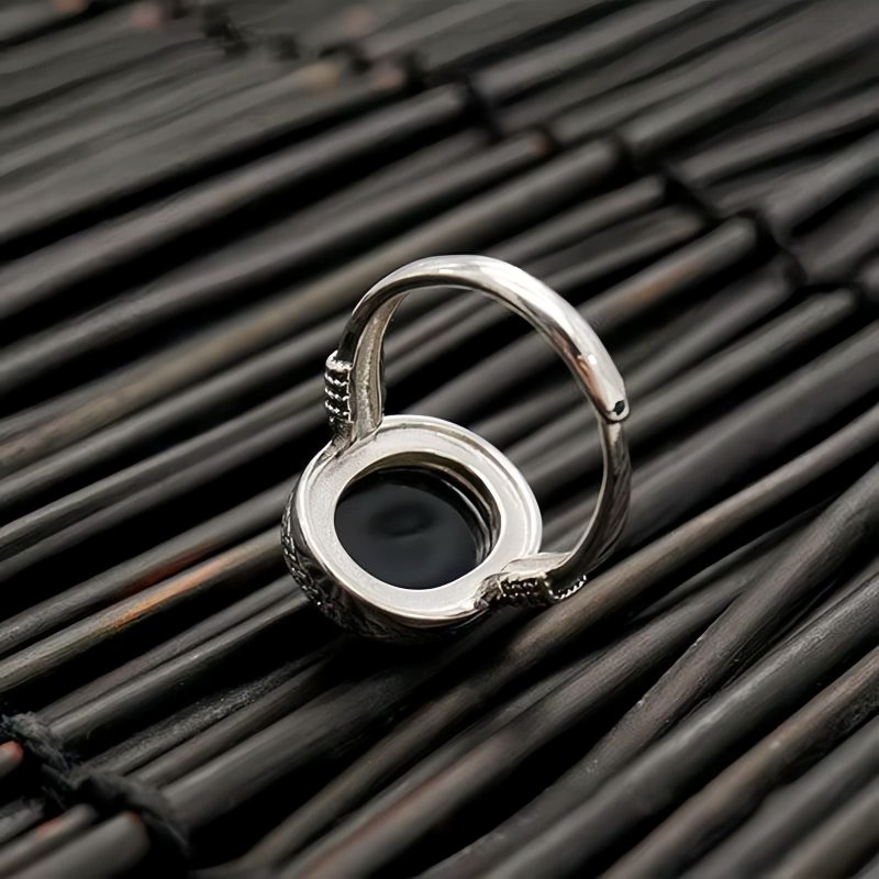 Cincin Perlindungan yang Dapat Disesuaikan dari Batu Onyx Hitam Alami Natural Black Onyx Adjustable Protection Ring