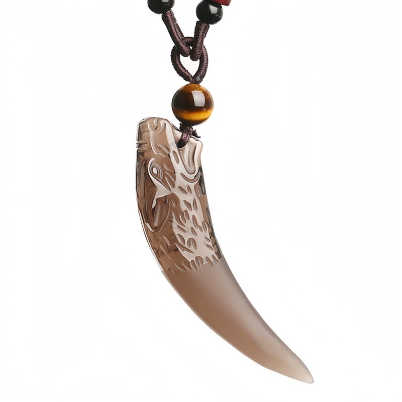 Collar con Diente de Lobo de Obsidiana Negra Natural: Amuleto de Valentía Natural Ice Obsidian Wolf Tooth Courage Pendant