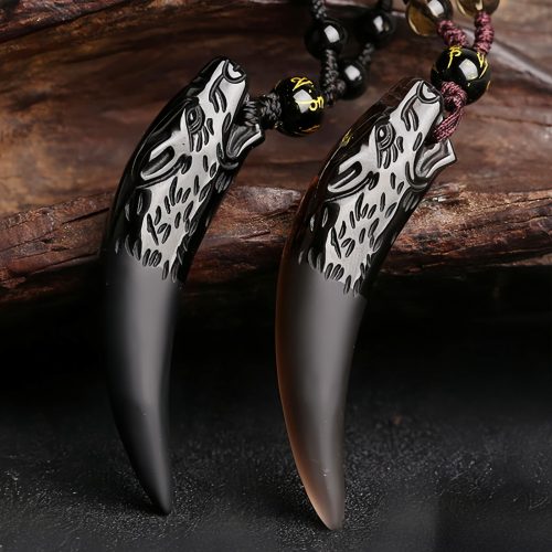 Collar con Diente de Lobo de Obsidiana Negra Natural: Amuleto de Valentía Collar con Diente de Lobo de Obsidiana Negra Natural: Amuleto de Valentía